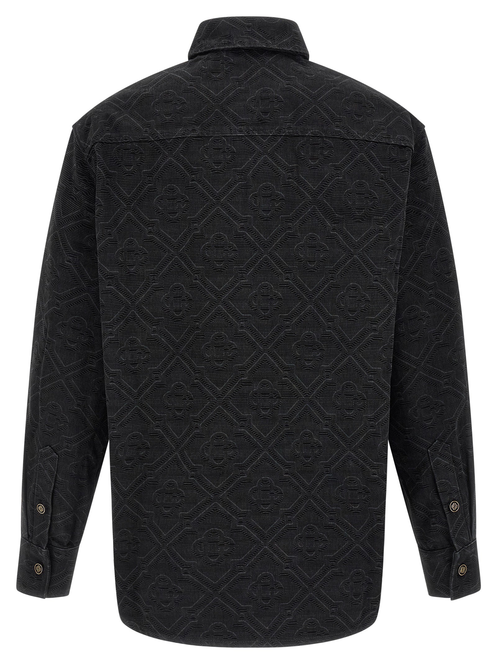 Overshirt by Casablanca for men in denim cotton black & monogram showcases a sleek silhouette, elegantly detailed with a sleek and for a sleek finish.