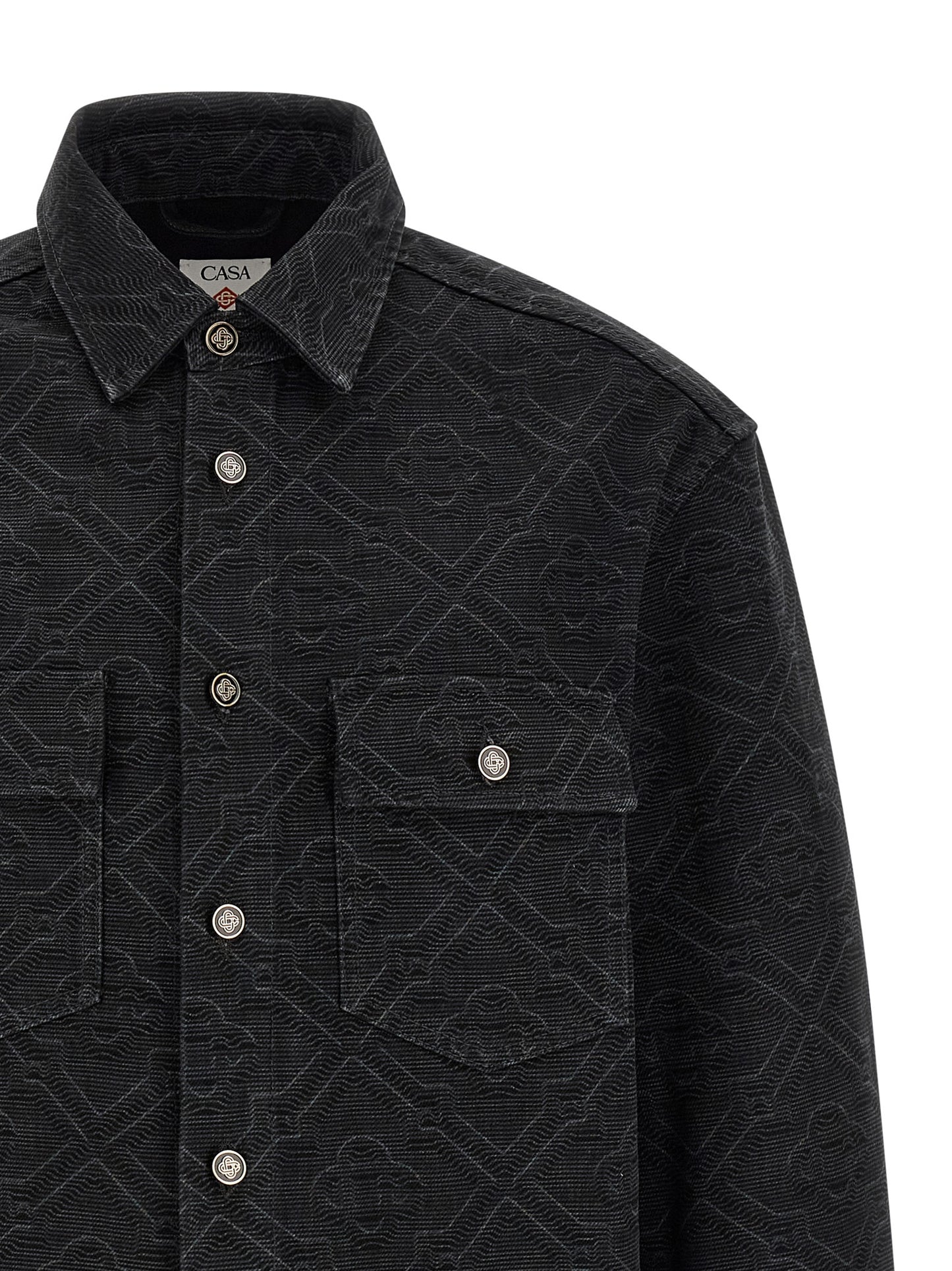 Overshirt by Casablanca for men in denim cotton black & monogram features an architectural silhouette with a refined and elegant for a architectural look.