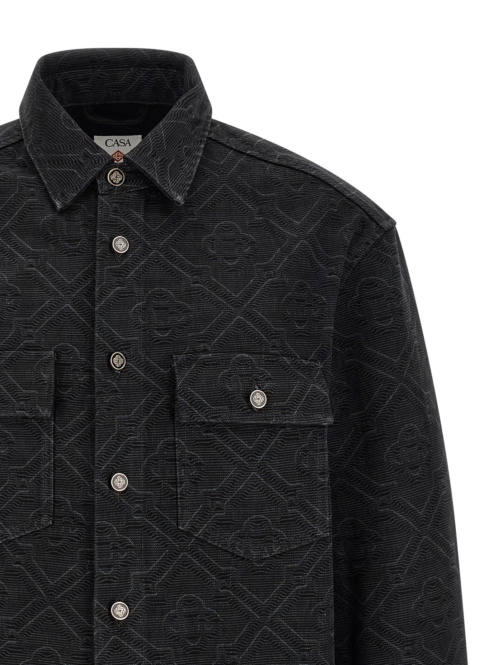 Overshirt by Casablanca for men in denim cotton black & monogram features an architectural silhouette with a refined and elegant for a architectural look.