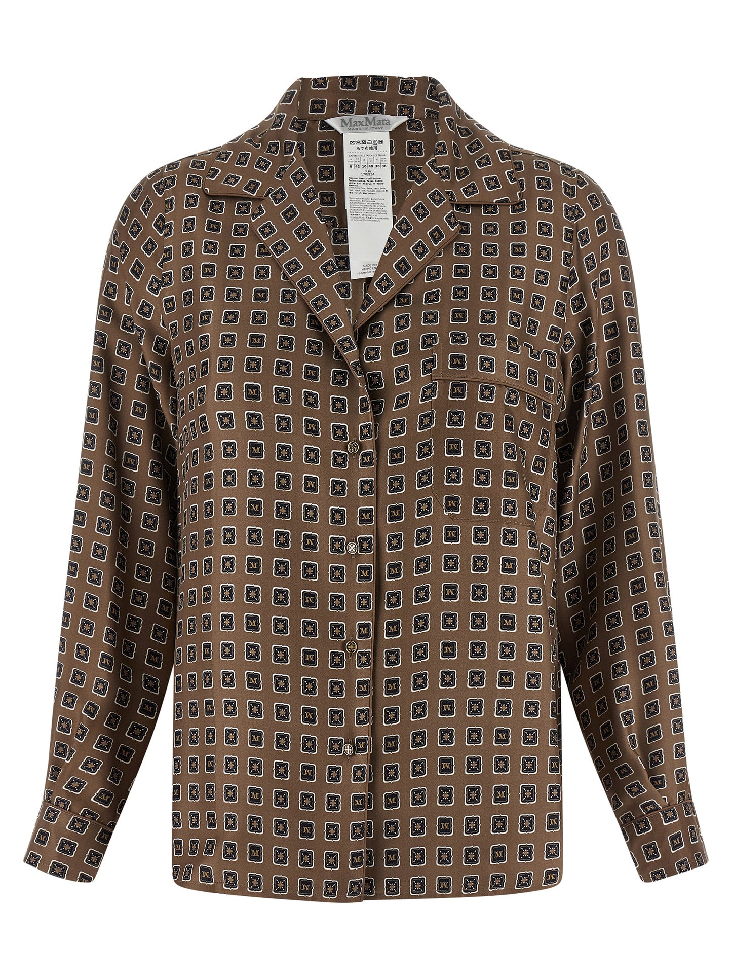 Blouse by Max Mara for women in silk twill brown & print showcases a sublime silhouette, artfully detailed with a sublime and for a sophisticated, sublime finish.