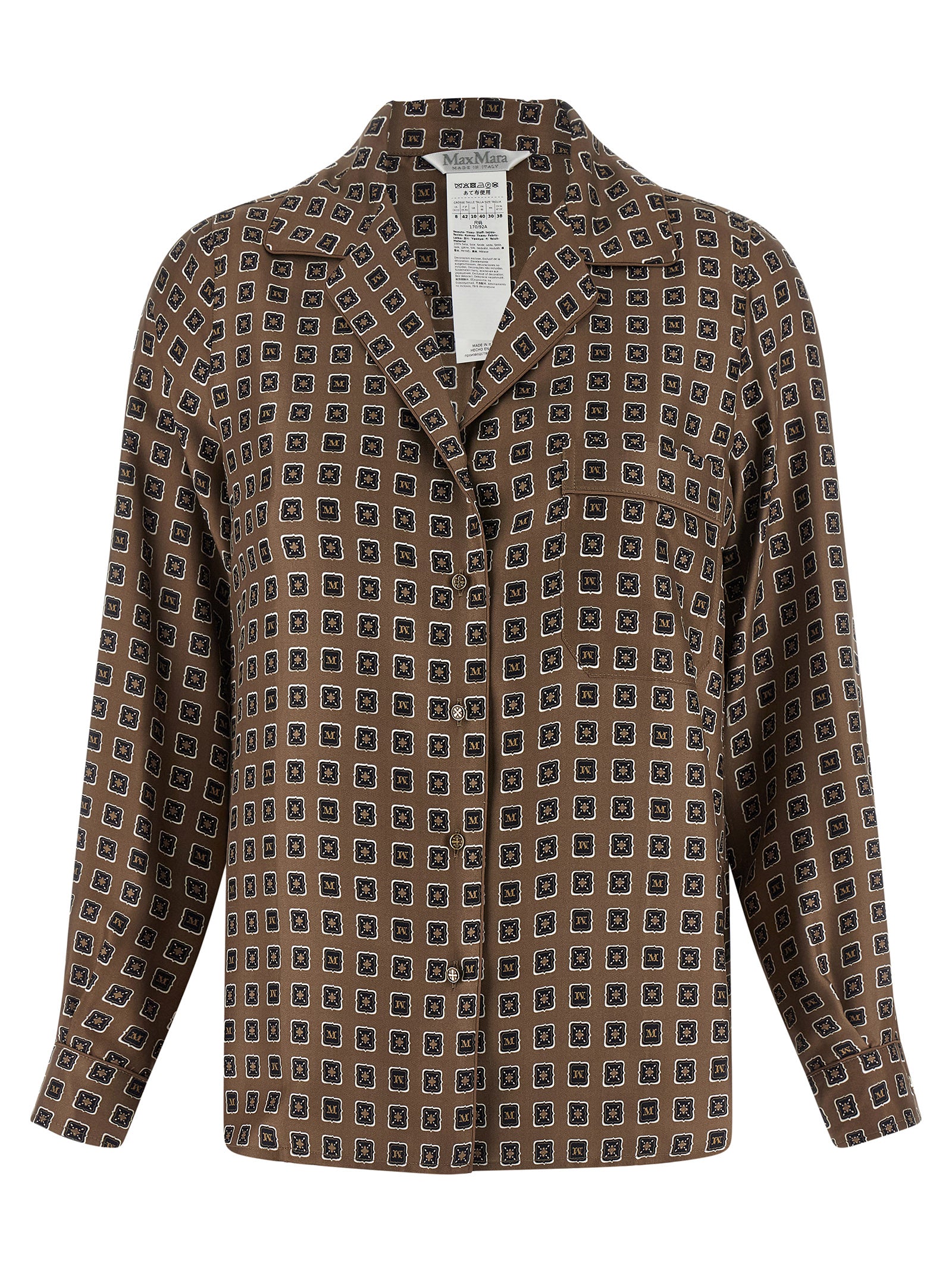 Blouse by Max Mara for women in silk twill brown & print showcases a sublime silhouette, artfully detailed with a sublime and for a sophisticated, sublime finish.