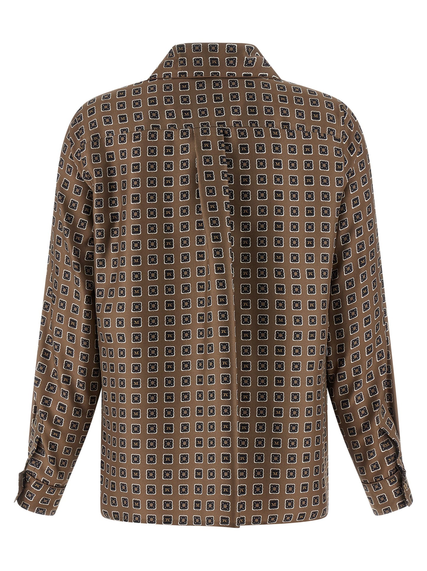 Blouse by Max Mara for women in silk twill brown & print showcases a sharp silhouette, elegantly detailed with a sharp and sharp .