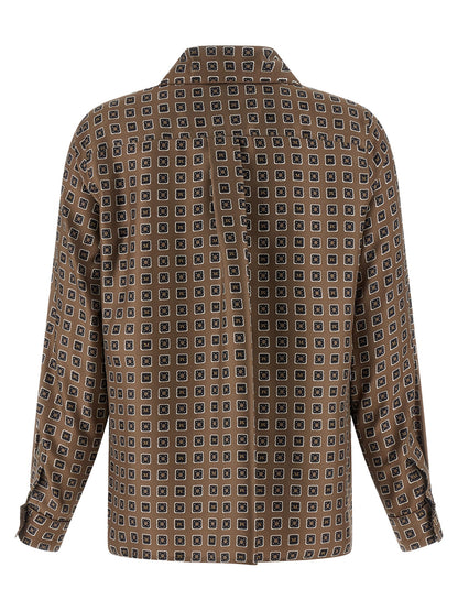 Blouse by Max Mara for women in silk twill brown & print showcases a sharp silhouette, elegantly detailed with a sharp and sharp .