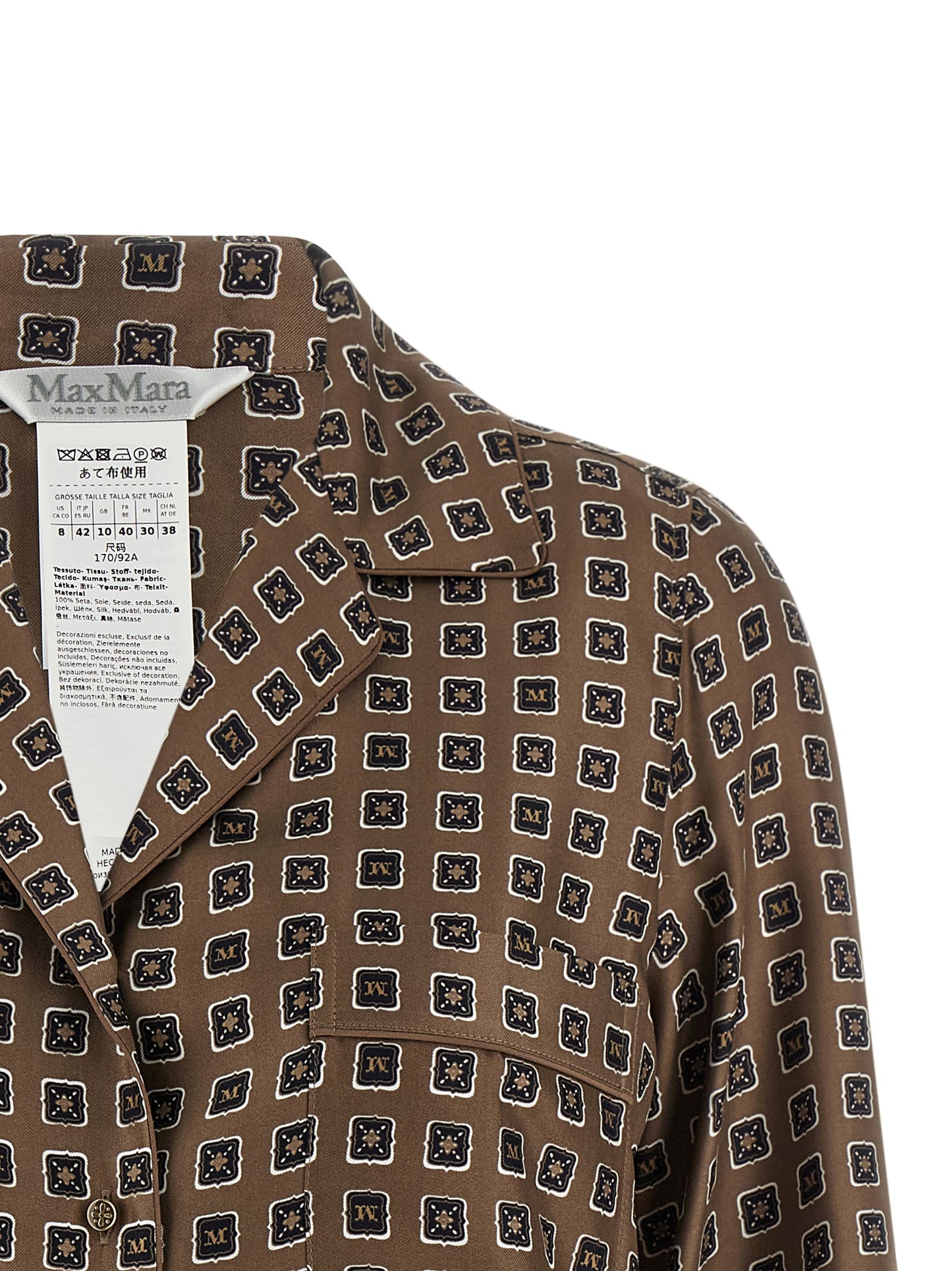 Blouse by Max Mara for women in silk twill brown & print features an polished silhouette, showcasing a sophisticated and detail for a truly polished finish.