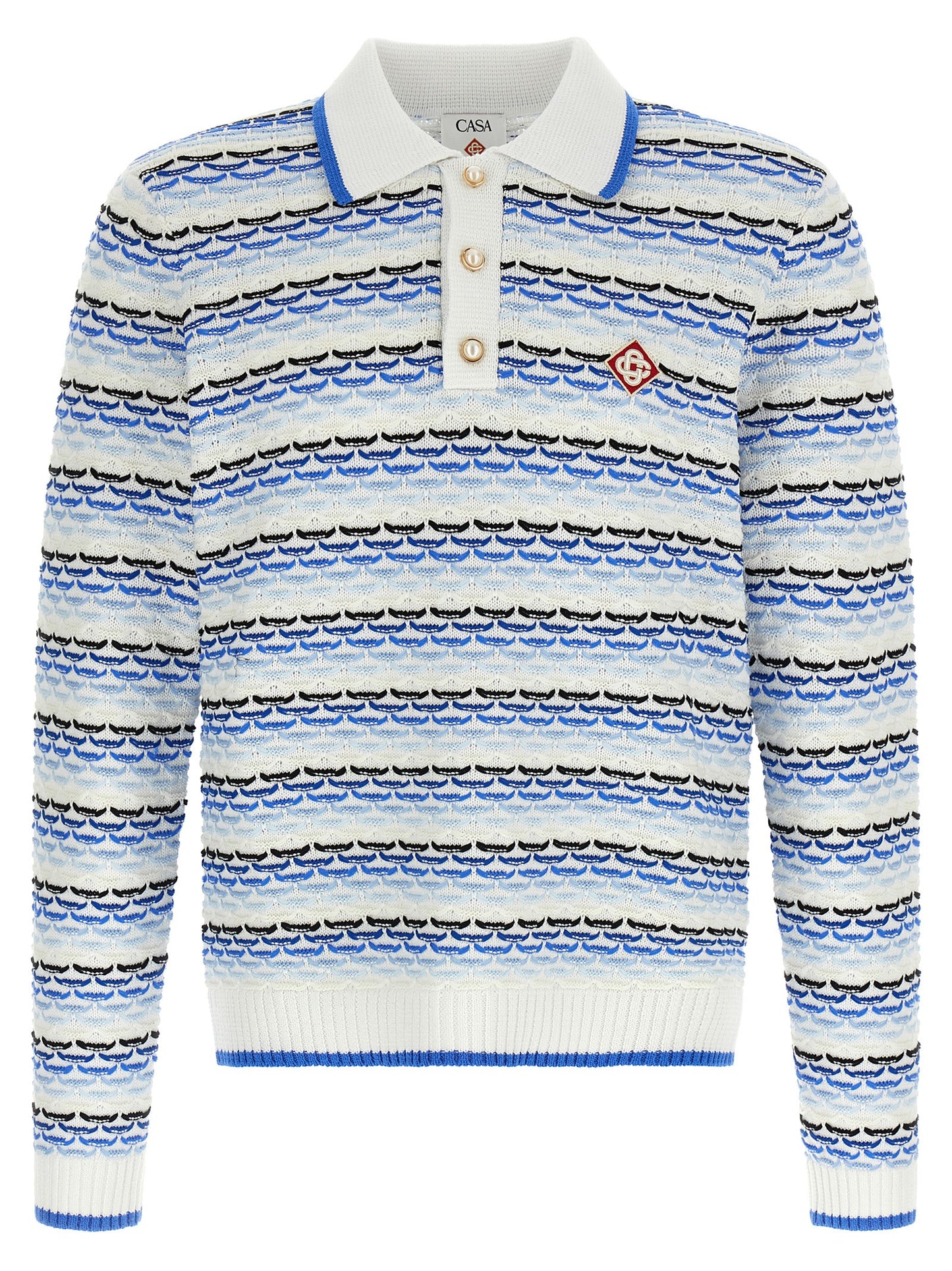 Polo Shirt by Casablanca for men in cotton blue & pearl presents a sleek silhouette, featuring a refined and long-sleeve for a sleek finish.