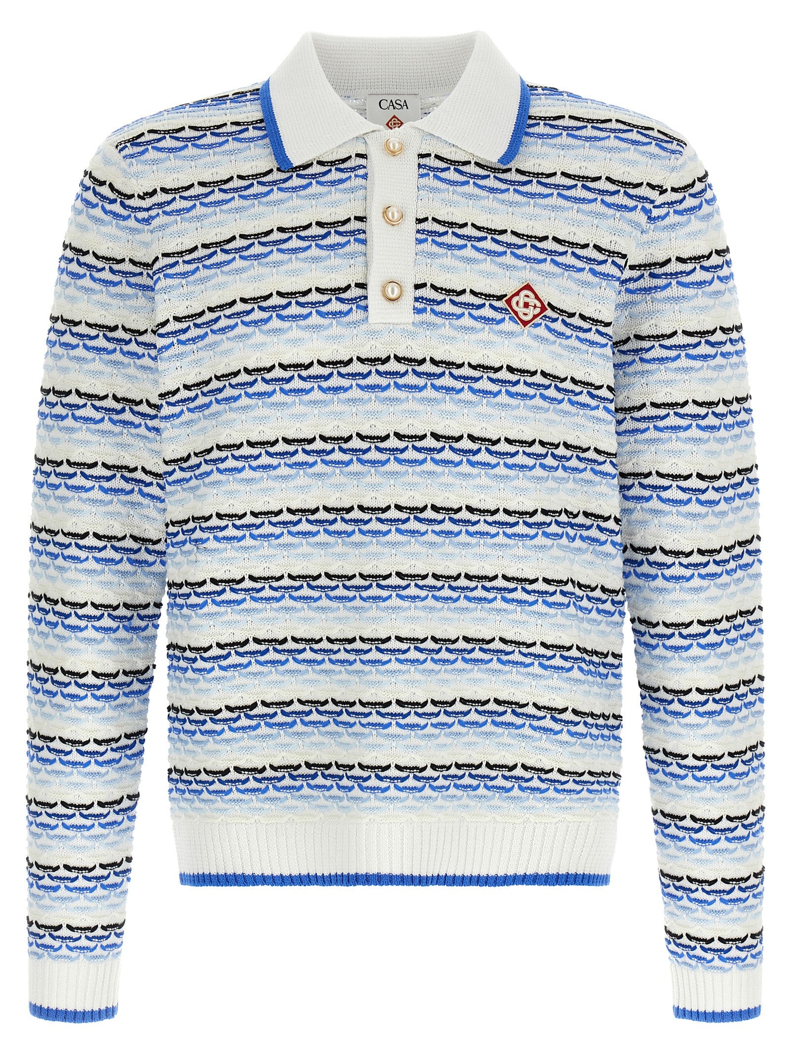 Polo Shirt by Casablanca for men in cotton blue & pearl presents a sleek silhouette, featuring a refined and long-sleeve for a sleek finish.