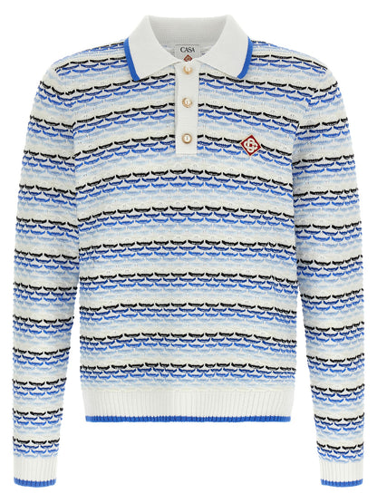 Polo Shirt by Casablanca for men in cotton blue & pearl presents a sleek silhouette, featuring a refined and long-sleeve for a sleek finish.