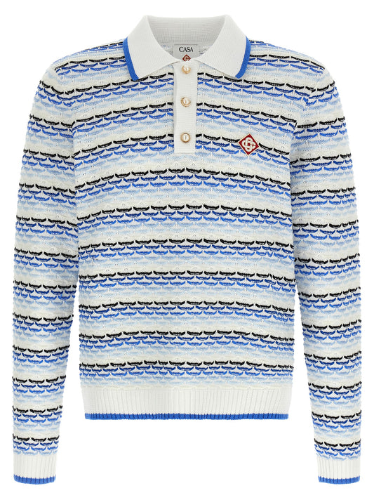 Polo Shirt by Casablanca for men in cotton blue & pearl presents a sleek silhouette, featuring a refined and long-sleeve for a sleek finish.