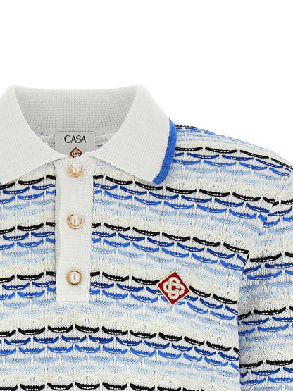Polo Shirt by Casablanca for men in cotton blue & pearl presents a crisp silhouette, artfully detailed with a crisp and crisp .