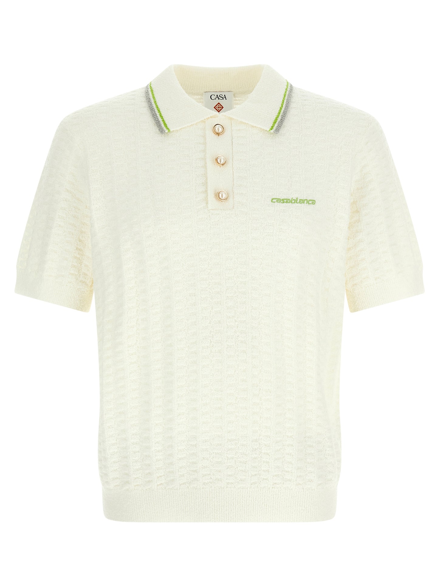 Polo Shirt by Casablanca for men in nylon & cotton pearl & white showcases a enviable silhouette, featuring a refined and short-sleeve for a enviable finish.