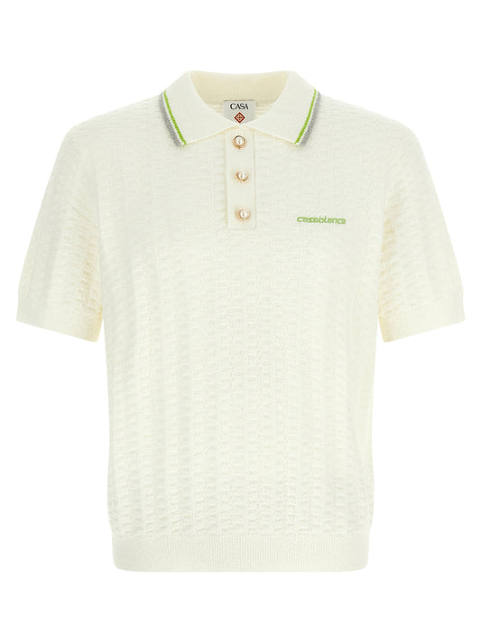 Polo Shirt by Casablanca for men in nylon & cotton pearl & white showcases a enviable silhouette, featuring a refined and short-sleeve for a enviable finish.