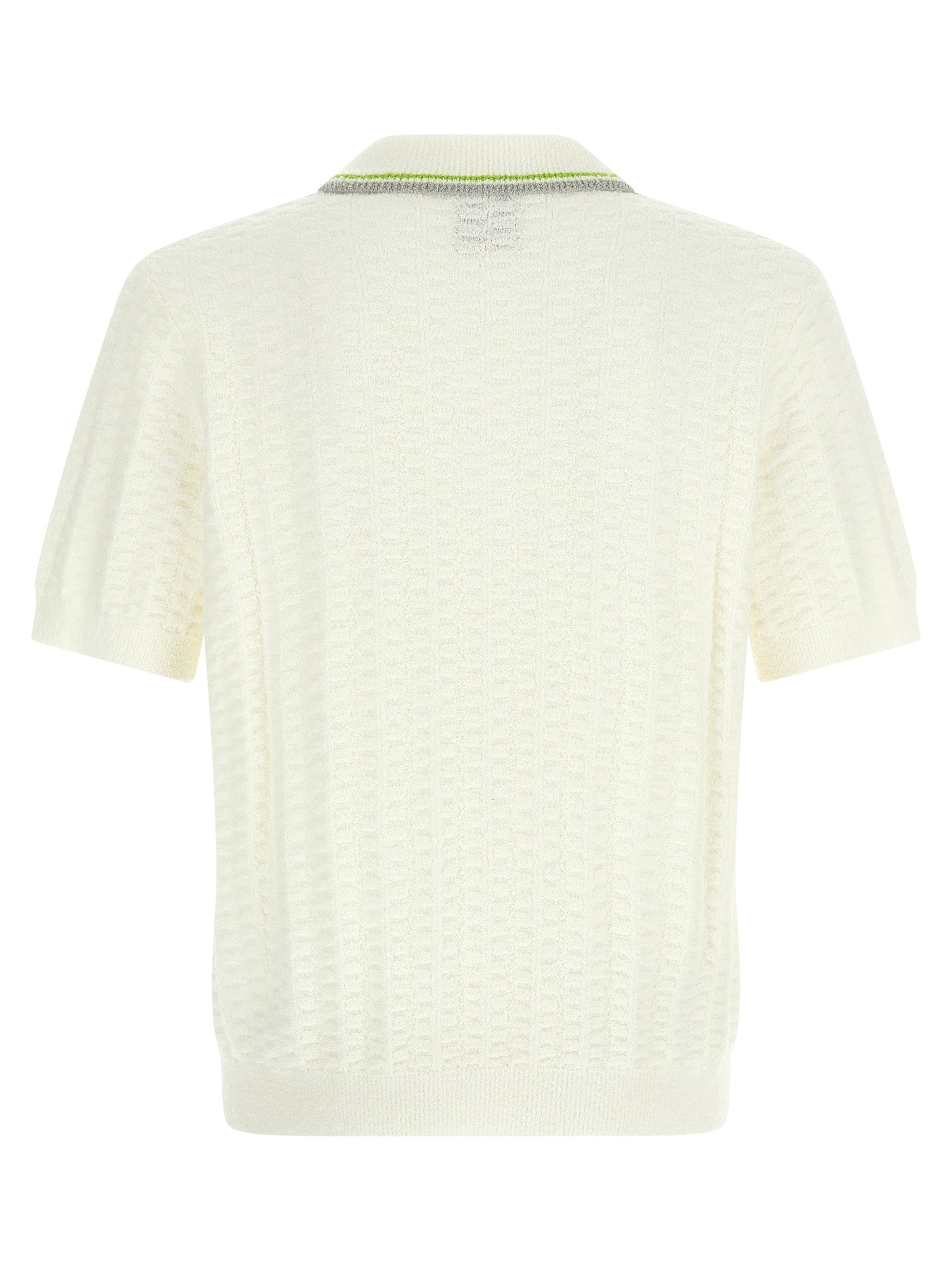 This Polo Shirt by Casablanca for men in nylon & cotton pearl & white presents a flawless silhouette, showcasing flawless detailing and a refined for a truly flawless aesthetic.