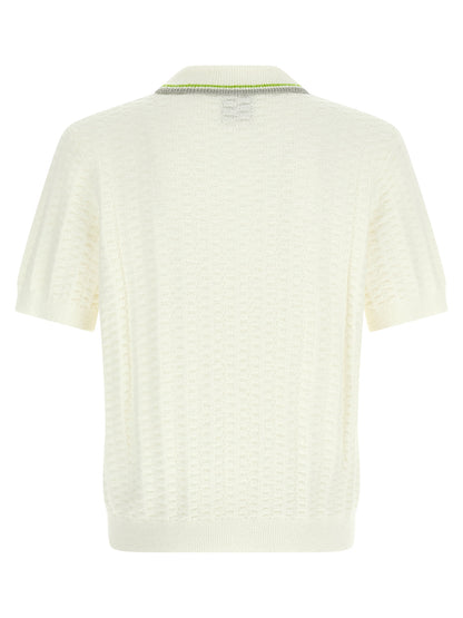 This Polo Shirt by Casablanca for men in nylon & cotton pearl & white presents a flawless silhouette, showcasing flawless detailing and a refined for a truly flawless aesthetic.