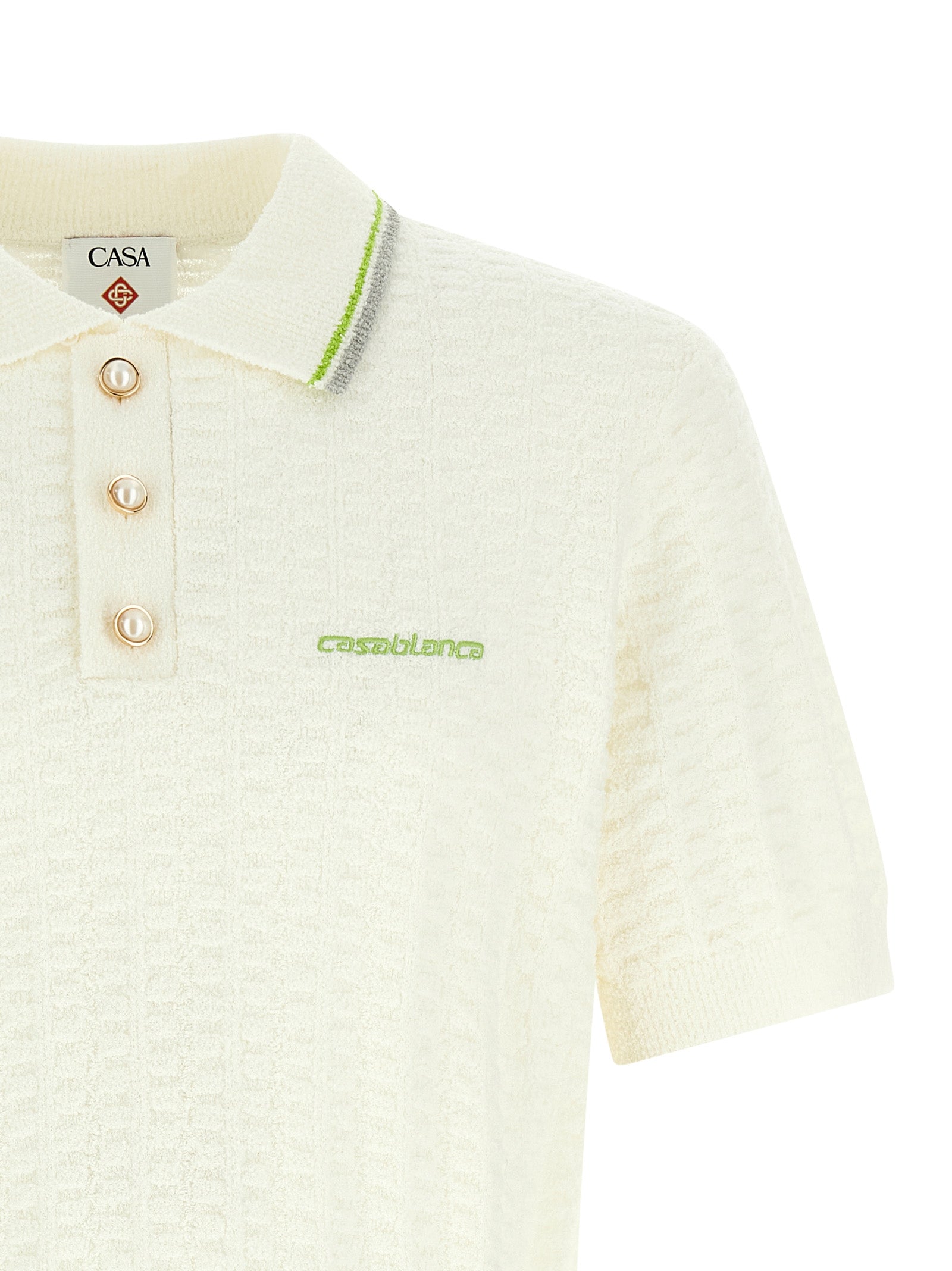 Polo Shirt by Casablanca for men in nylon & cotton pearl & white presents a sleek silhouette, featuring a refined and for a sleek finish.