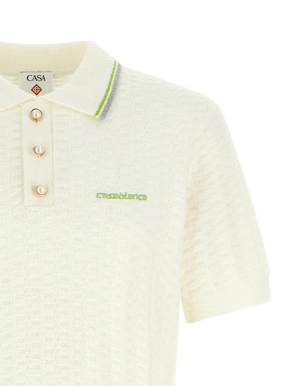 Polo Shirt by Casablanca for men in nylon & cotton pearl & white presents a sleek silhouette, featuring a refined and for a sleek finish.