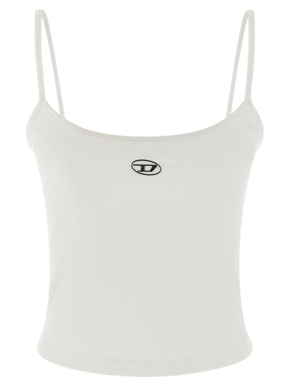 Tank Top by Diesel for women in stretch cotton white showcases a perennial silhouette, artfully detailed with a sleeveless design and a perennial .