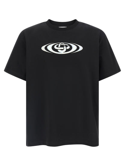 T-Shirt by Casablanca for men in organic cotton black features a plush silhouette, showcasing a sophisticated crew neckline and short-sleeve for a truly plush finish.