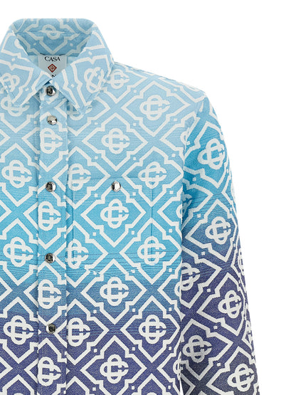 Casablanca Men's Polyamide Polyester Cotton Cape - Gradient Blue Jacquard