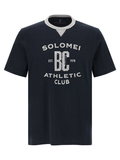 T-Shirt by Brunello Cucinelli for men in cotton blue & print showcases a chic silhouette, artfully detailed with a chic and short-sleeve for a chic finish.