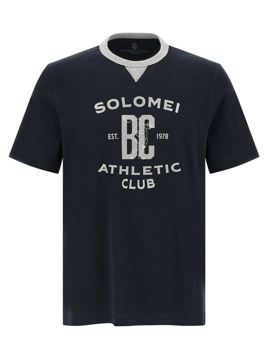 T-Shirt by Brunello Cucinelli for men in cotton blue & print showcases a chic silhouette, artfully detailed with a chic and short-sleeve for a chic finish.