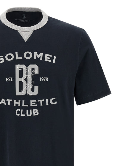 T-Shirt by Brunello Cucinelli for men in cotton blue & print showcases a fashionable silhouette, elegantly detailed with a fashionable and for a sophisticated, high-fashion look.