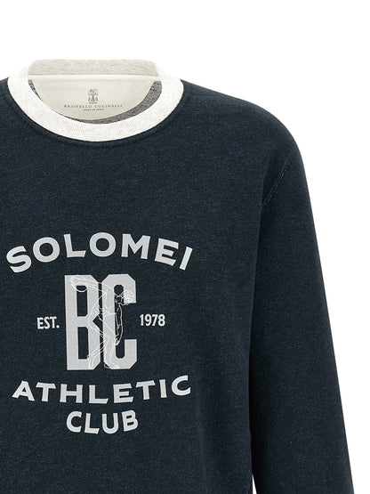 Sweatshirt by Brunello Cucinelli for men in linen & cotton blue & print presents a smart casual silhouette, featuring a smart casual crew neckline and for a sophisticated look.