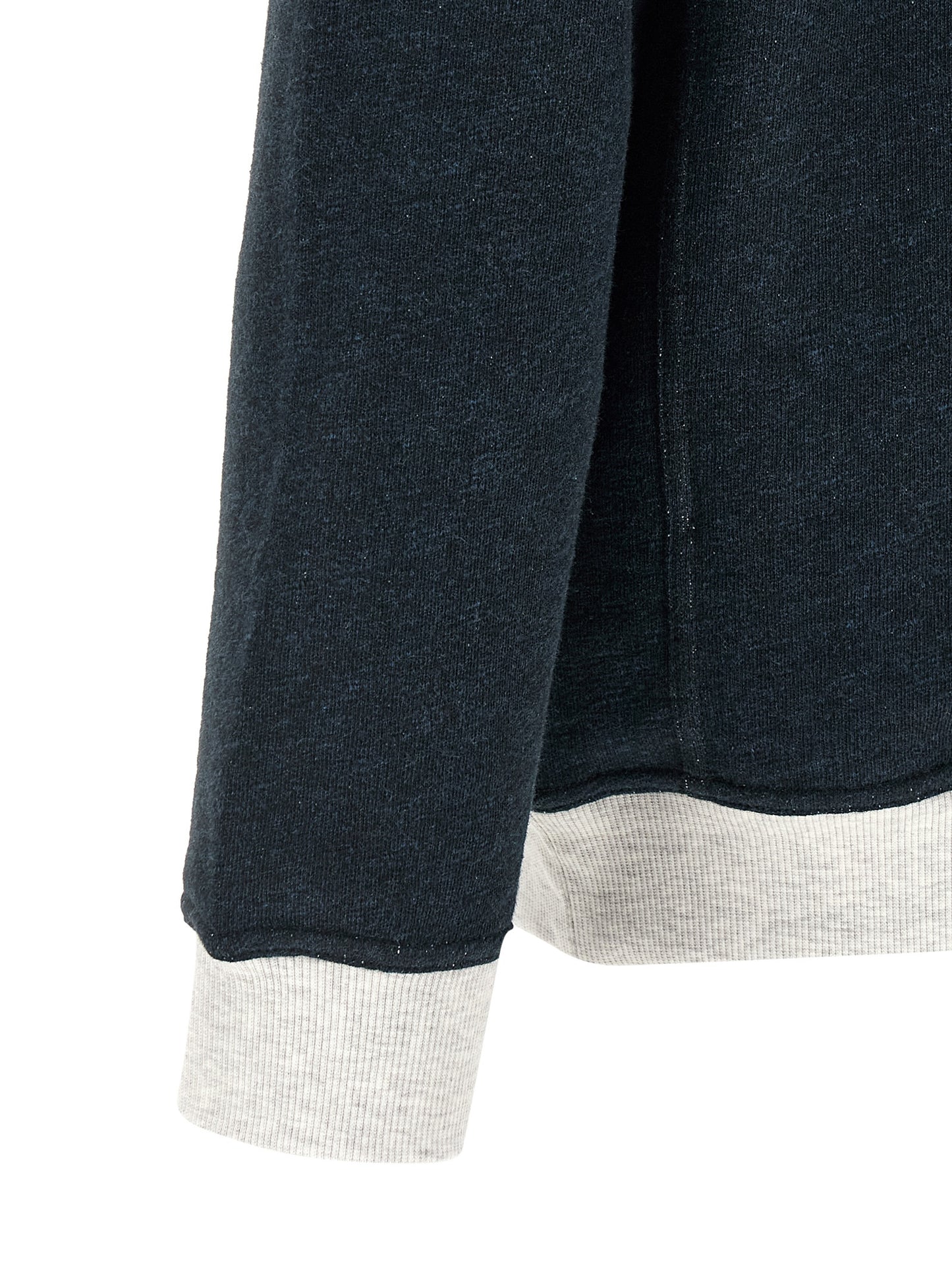 Sweatshirt by Brunello Cucinelli for men in linen & cotton blue & print showcases a slouchy chic silhouette, artfully detailed with a slouchy chic and for a slouchy chic finish.