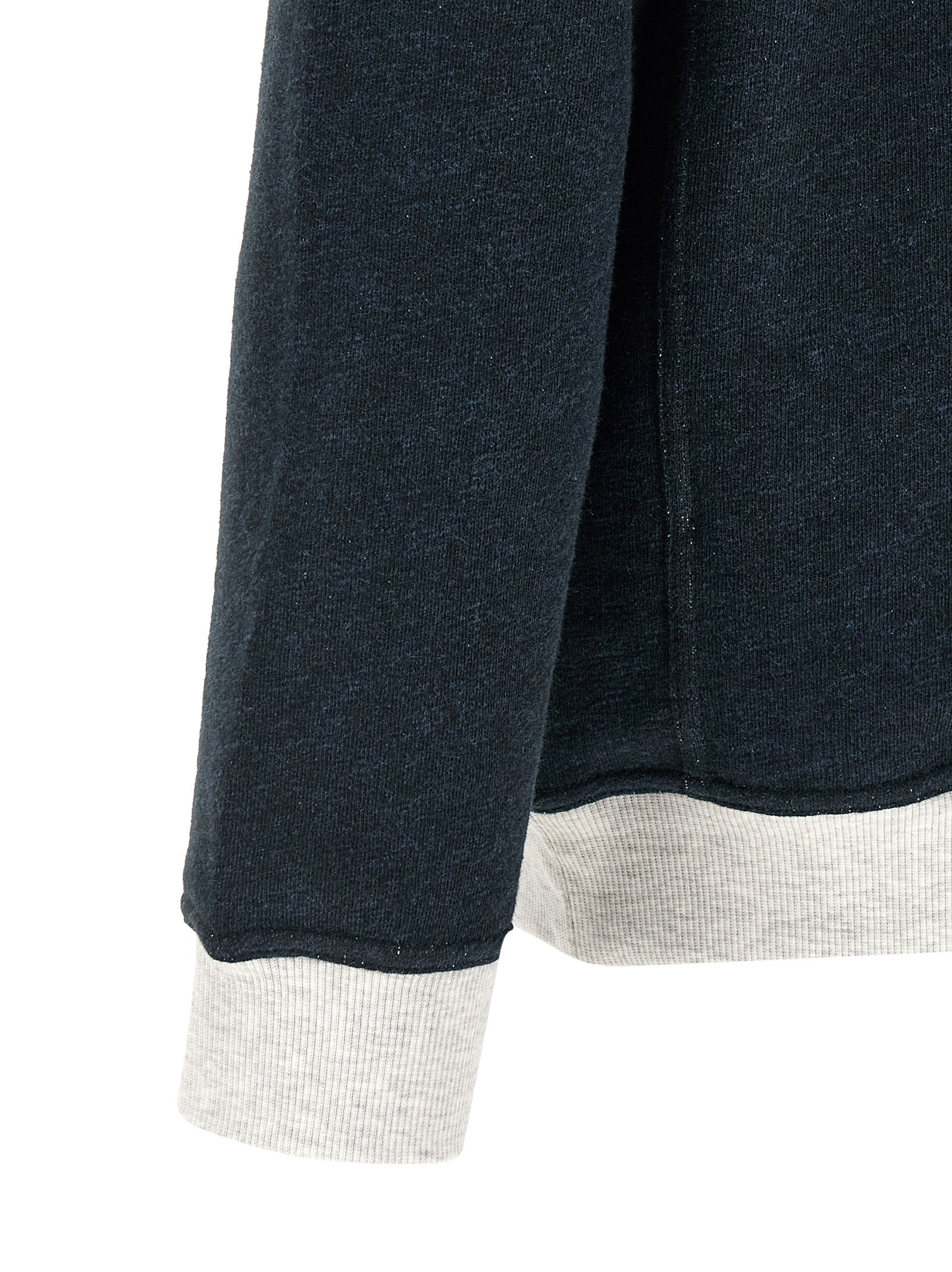 Sweatshirt by Brunello Cucinelli for men in linen & cotton blue & print showcases a slouchy chic silhouette, artfully detailed with a slouchy chic and for a slouchy chic finish.