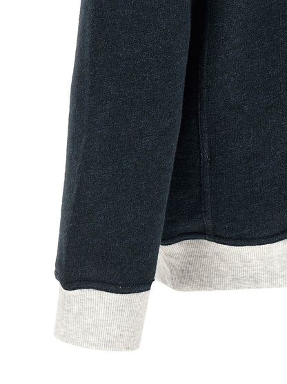 Sweatshirt by Brunello Cucinelli for men in linen & cotton blue & print showcases a slouchy chic silhouette, artfully detailed with a slouchy chic and for a slouchy chic finish.