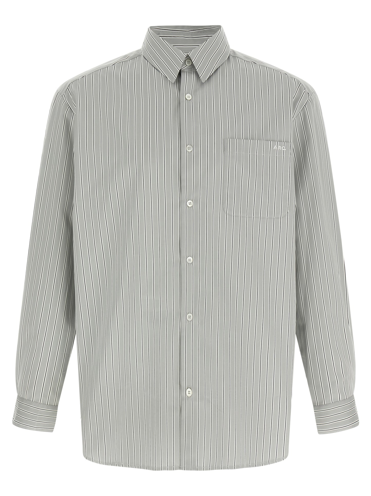 Blouse by A.P.C. for men in cotton gray & striped presents a discerning silhouette, showcasing a sophisticated and long-sleeve for a truly discerning finish.