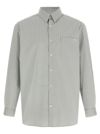 Blouse by A.P.C. for men in cotton gray & striped presents a discerning silhouette, showcasing a sophisticated and long-sleeve for a truly discerning finish.