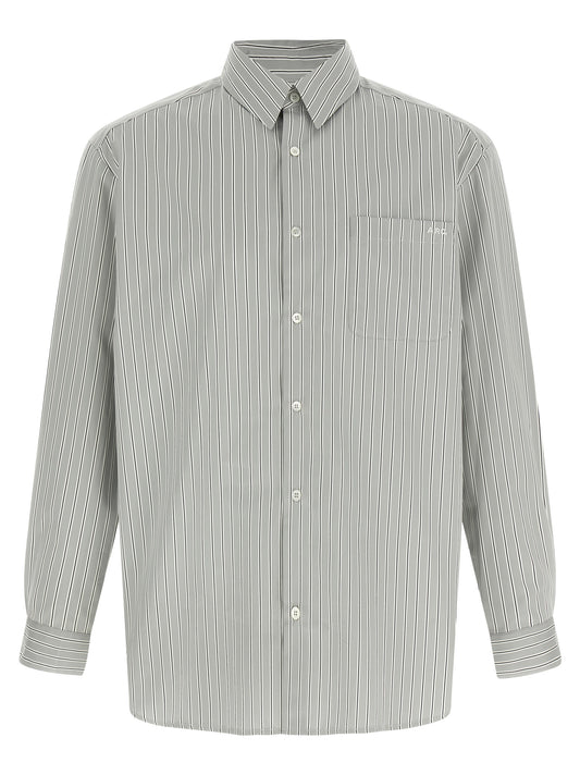 Blouse by A.P.C. for men in cotton gray & striped presents a discerning silhouette, showcasing a sophisticated and long-sleeve for a truly discerning finish.