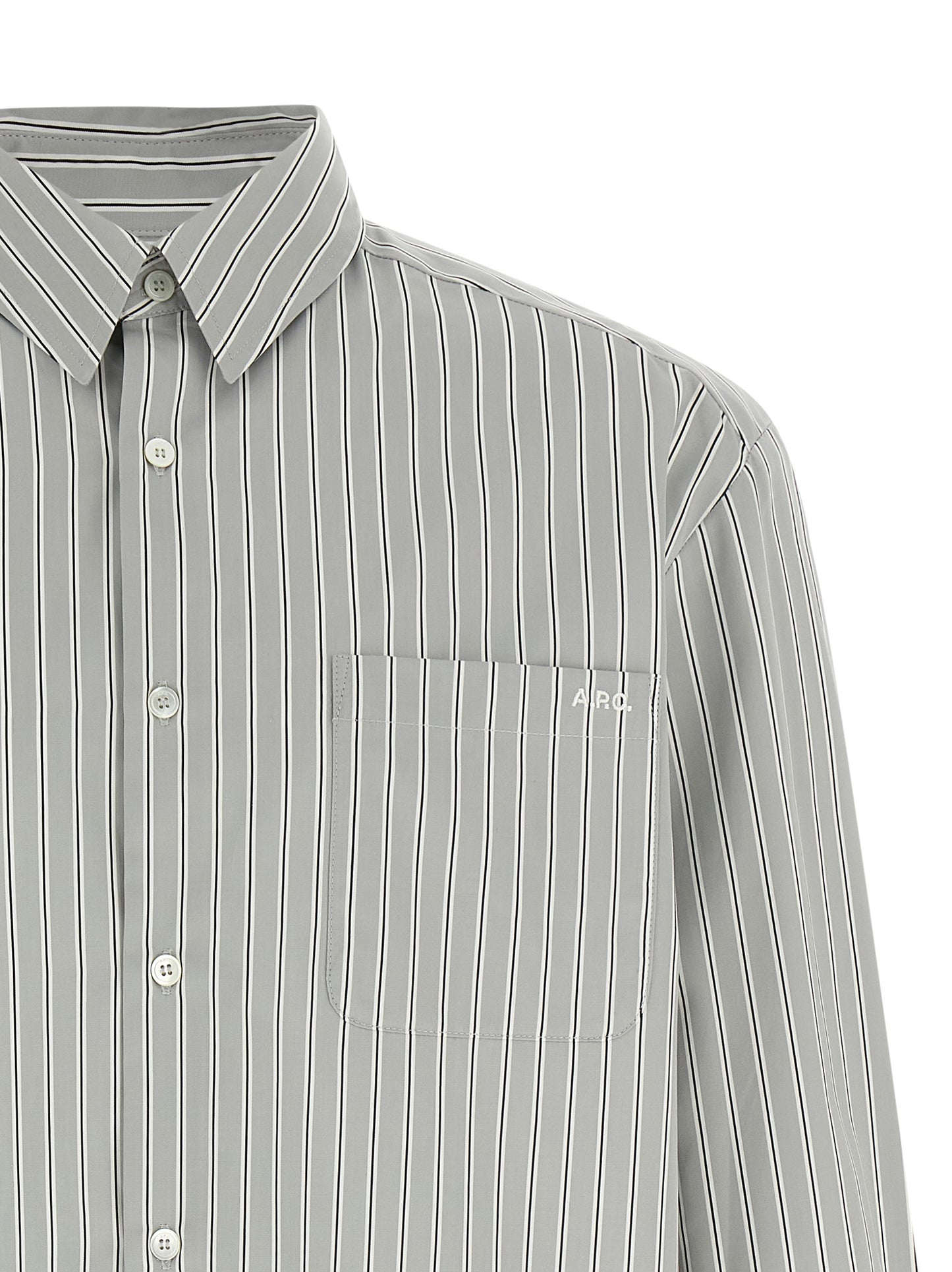 Blouse by A.P.C. for men in cotton gray & striped features an polished silhouette, showcasing a sophisticated and detail for a truly polished finish.