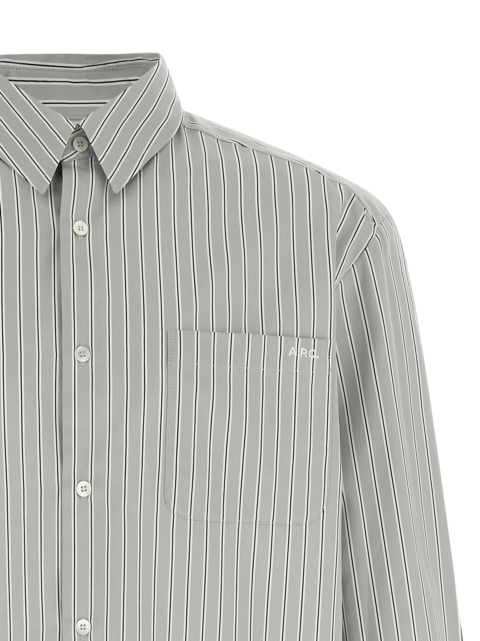 Blouse by A.P.C. for men in cotton gray & striped features an polished silhouette, showcasing a sophisticated and detail for a truly polished finish.