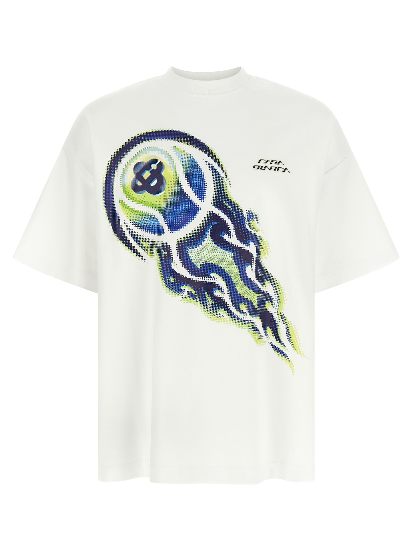 T-Shirt by Casablanca for men in stretch organic cotton white & print showcases a unassuming silhouette, artfully detailed with a refined crew neckline and unassuming short-sleeve for a sophisticated, contemporary look.