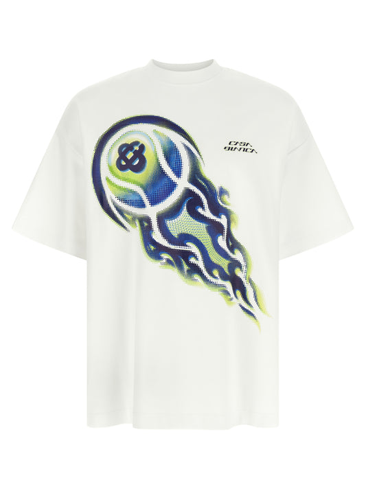 T-Shirt by Casablanca for men in stretch organic cotton white & print showcases a unassuming silhouette, artfully detailed with a refined crew neckline and unassuming short-sleeve for a sophisticated, contemporary look.