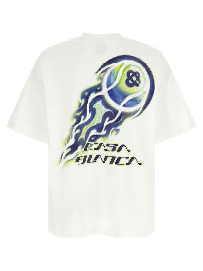T-Shirt by Casablanca for men in stretch organic cotton white & print features an edgy silhouette, meticulously detailed with a sophisticated and crew neckline for a truly edgy finish.