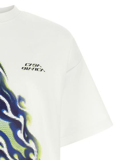 T-Shirt by Casablanca for men in stretch organic cotton white & print showcases a chic silhouette, artfully detailed with a chic crew neckline and for a chic finish.