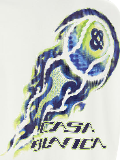 T-Shirt by Casablanca for men in stretch organic cotton white & print showcases a fashionable silhouette, elegantly detailed with a fashionable and crew neckline for a sophisticated, high-fashion look.