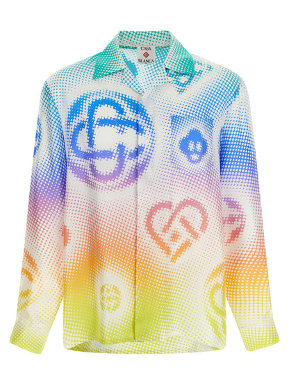 Shirt by Casablanca for men in silk twill multicolor & patterned showcases a sharp silhouette, elegantly detailed with a sharp cuban-collar neckline and sharp .