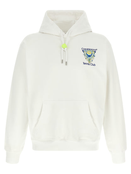 Sweatshirt Hoodie by Casablanca for men in organic cotton white & print features a authentic silhouette, showcasing a sophisticated hooded neckline and authentic detail for a refined finish.