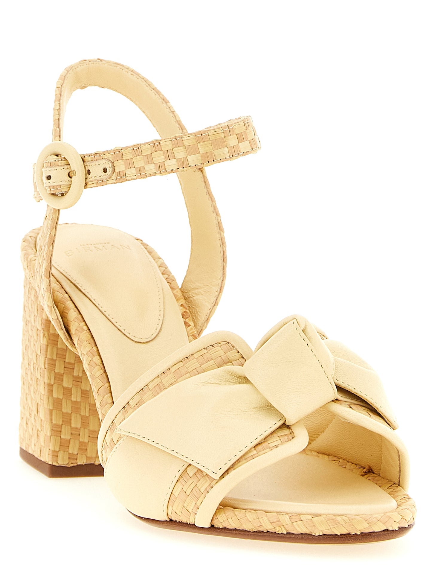 Platform Ankle Strap Sandals by Alexandre Birman for women in raffia & bos taurus cowhide leather bicolour, natural & yellow features an statuesque Women's Raffia & Bos Taurus Cowhide Leather Platform Ankle Strap Sandals silhouette with a refined platform and elegant .