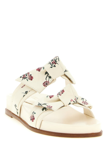 Alexandre Birman Women's Cowhide Leather Sliders Sandals Flat Shoes - White Patterned Floral