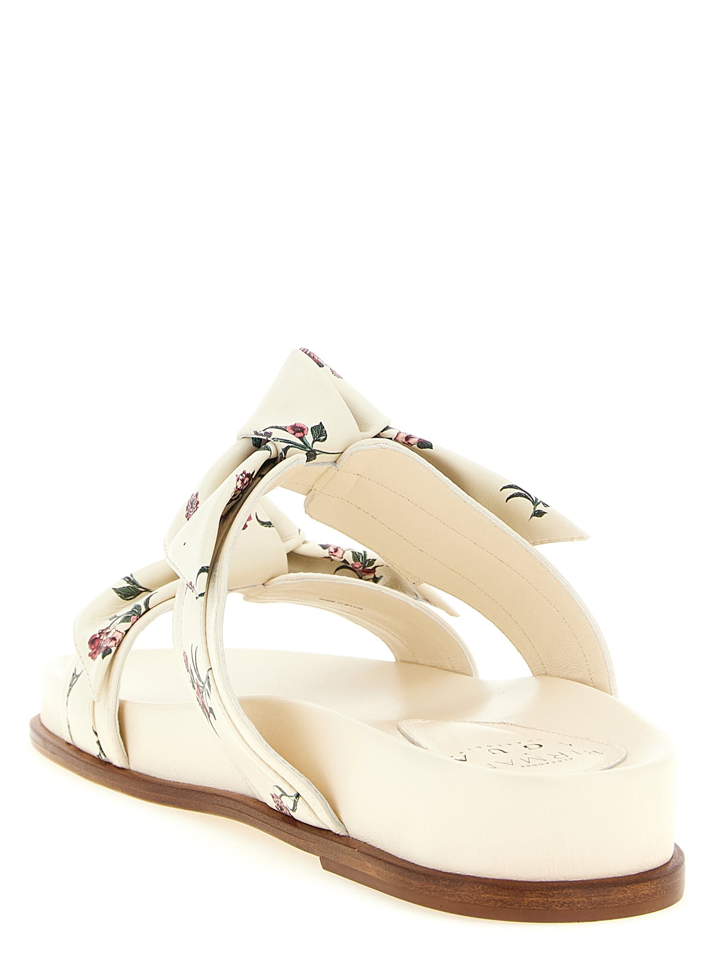 Alexandre Birman Women's Cowhide Leather Sliders Sandals Flat Shoes - White Patterned Floral