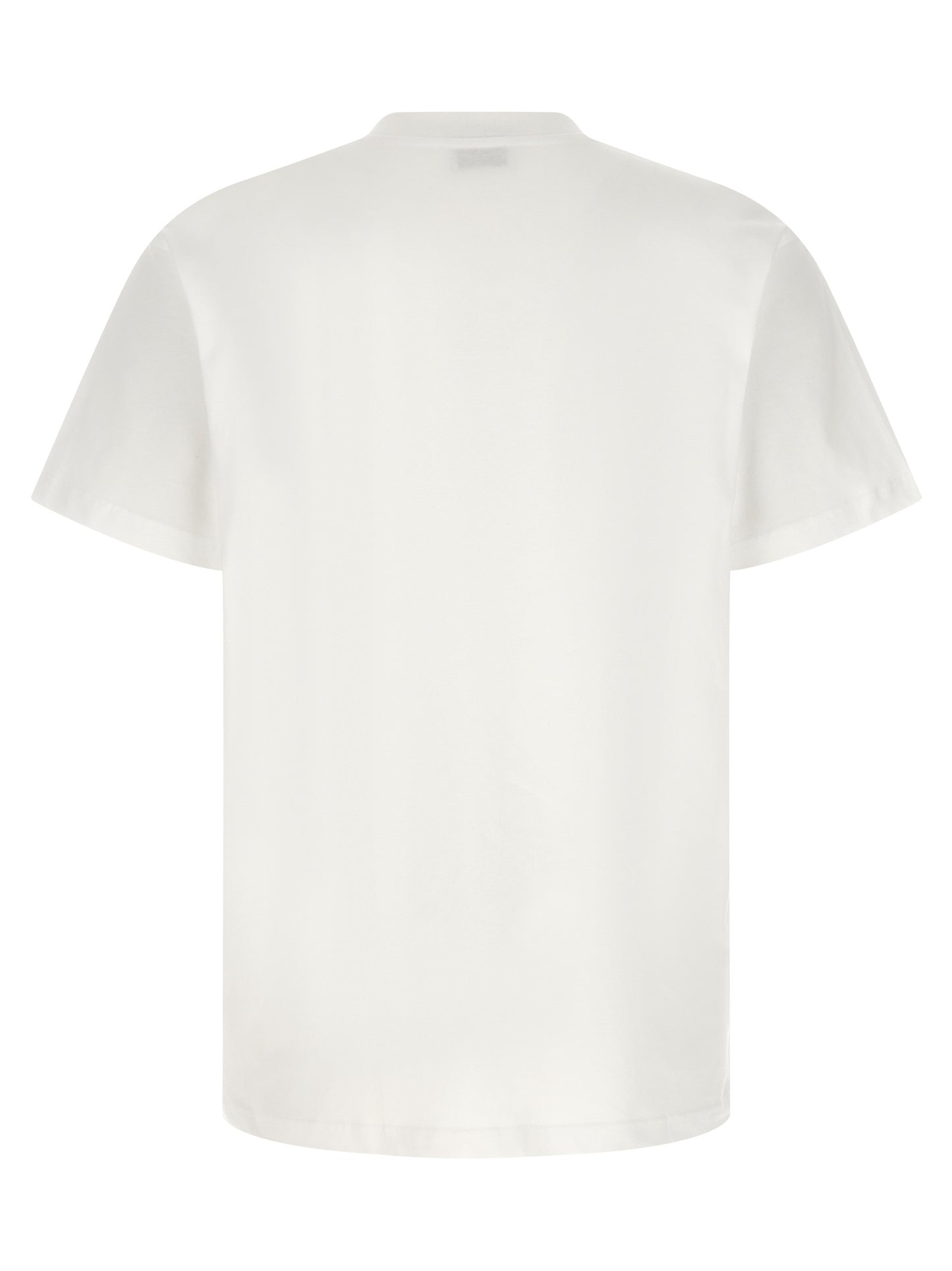 T-Shirt by Moschino for men in cotton white & print showcases a dramatic silhouette, elegantly detailed with a dramatic crew neckline and for a truly dramatic finish.