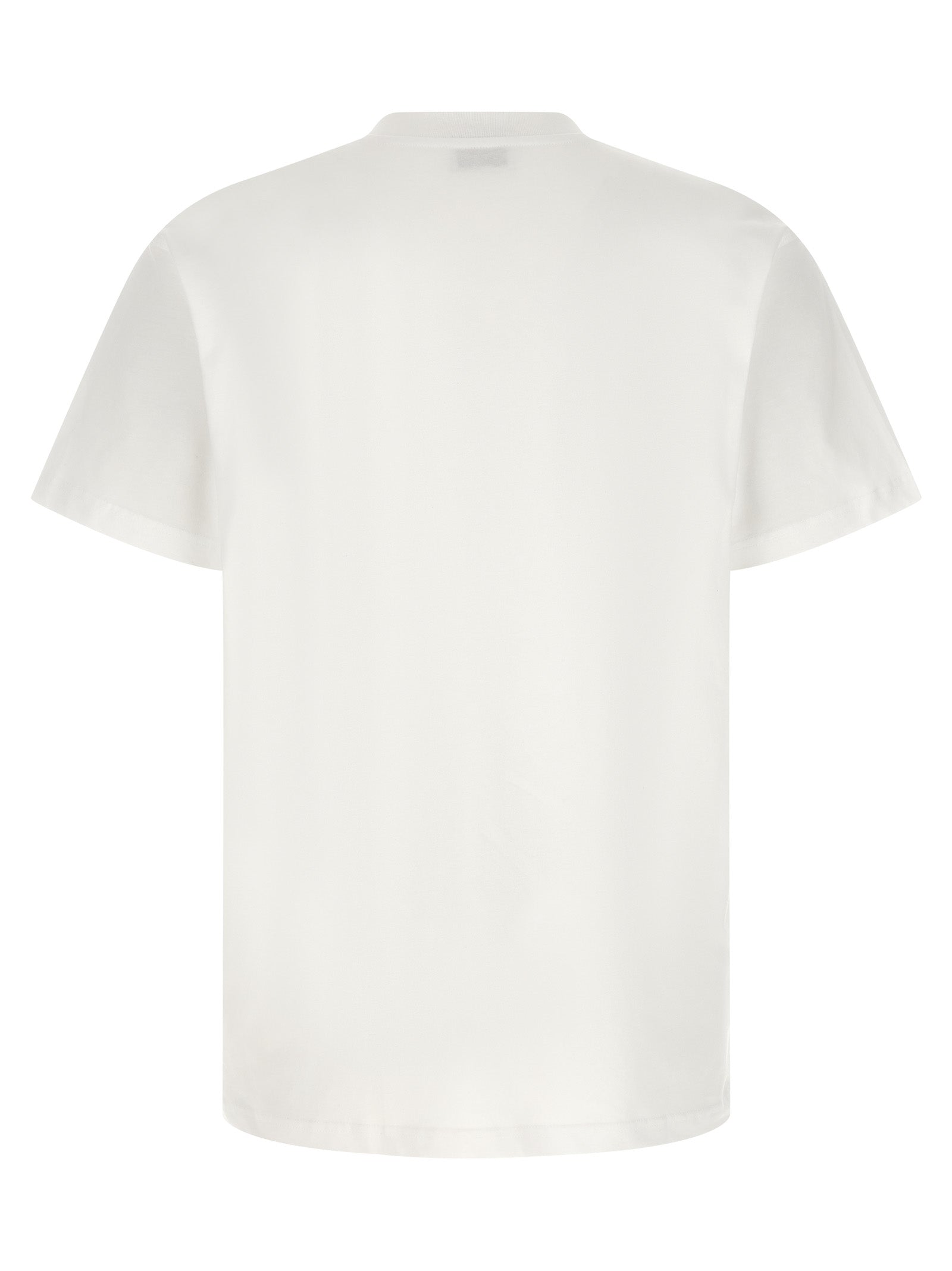 T-Shirt by Moschino for men in cotton white & print showcases a dramatic silhouette, elegantly detailed with a dramatic crew neckline and for a truly dramatic finish.