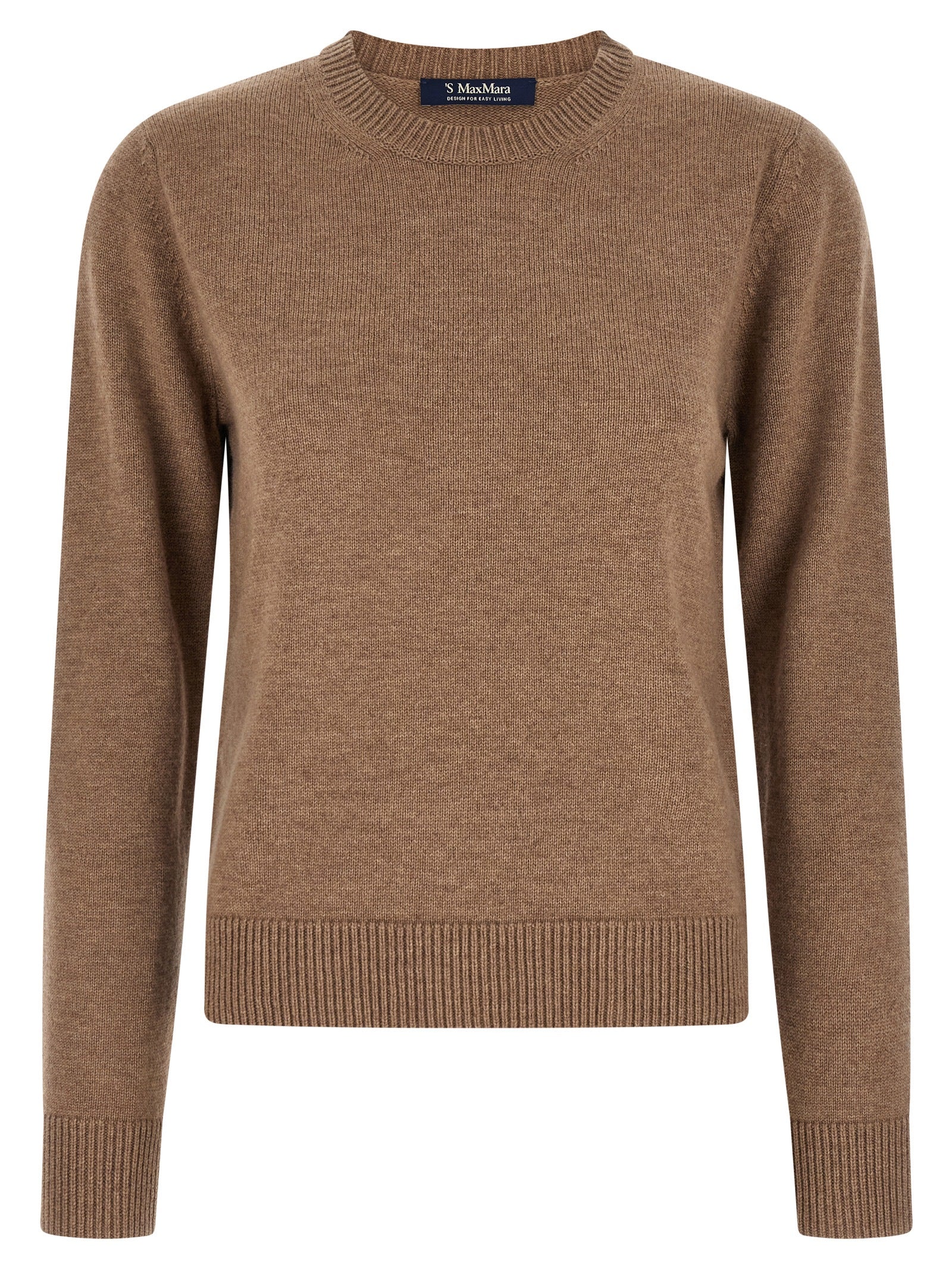 Cardigan by S Max Mara for women in cashmere brown features a nuanced silhouette with a refined wrap crew neckline and nuanced detailing for a sophisticated look.