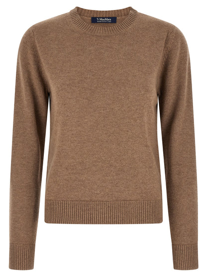 Cardigan by S Max Mara for women in cashmere brown features a nuanced silhouette with a refined wrap crew neckline and nuanced detailing for a sophisticated look.