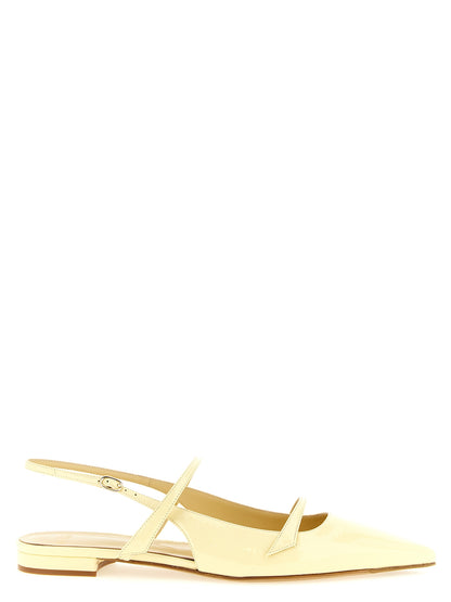 Ballet Slingback Flat Shoes by Alexandre Birman for women in cowhide leather bicolour & yellow presents a effortless chic silhouette, showcasing the Women's Cowhide Leather Ballet Slingback Flat Shoes design with a effortless chic and pointed toe style for a sophisticated look.