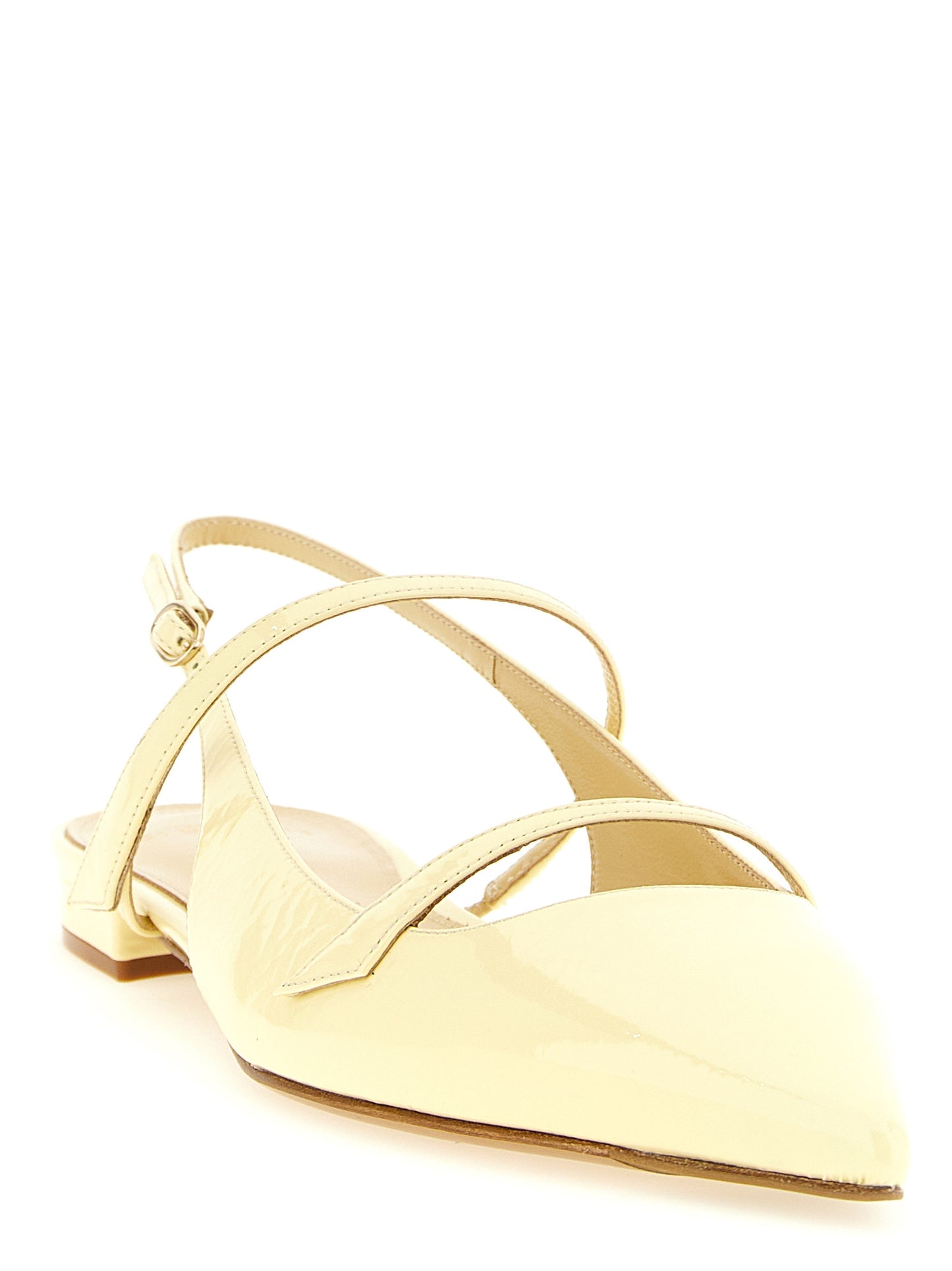 Ballet Slingback Flat Shoes by Alexandre Birman for women in cowhide leather bicolour & yellow showcases a resplendent Women's Cowhide Leather Ballet Slingback Flat Shoes aesthetic with a and pointed toe style.